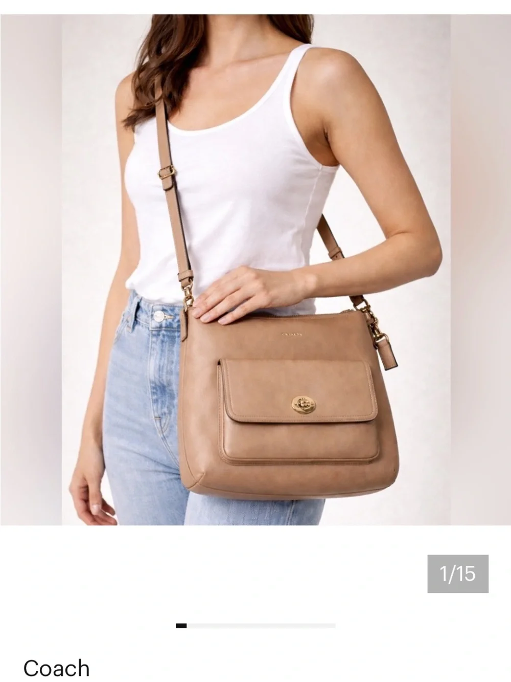 Coach Leather Shoulder Bag in Light Beige/Tan